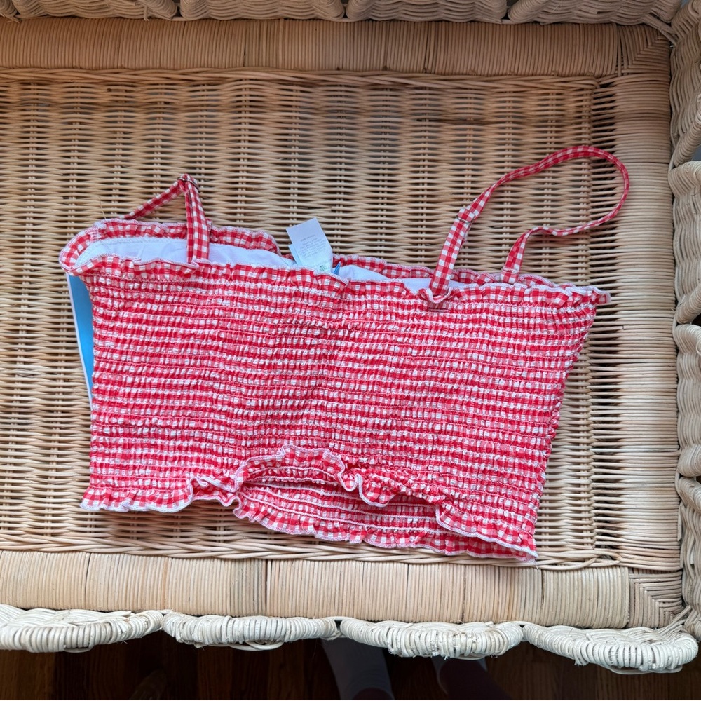 Draper James Red and White Bikini Top
